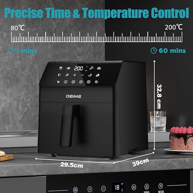 DEIME Air Fryer 6.5 QT 12-in-1 Dual heating for 360° Crispy Meals Large Capacity Oven Air Fryers Healthy Cooker with Fast Cooking with Bake, Roast, Broil, Non-Stick Basket