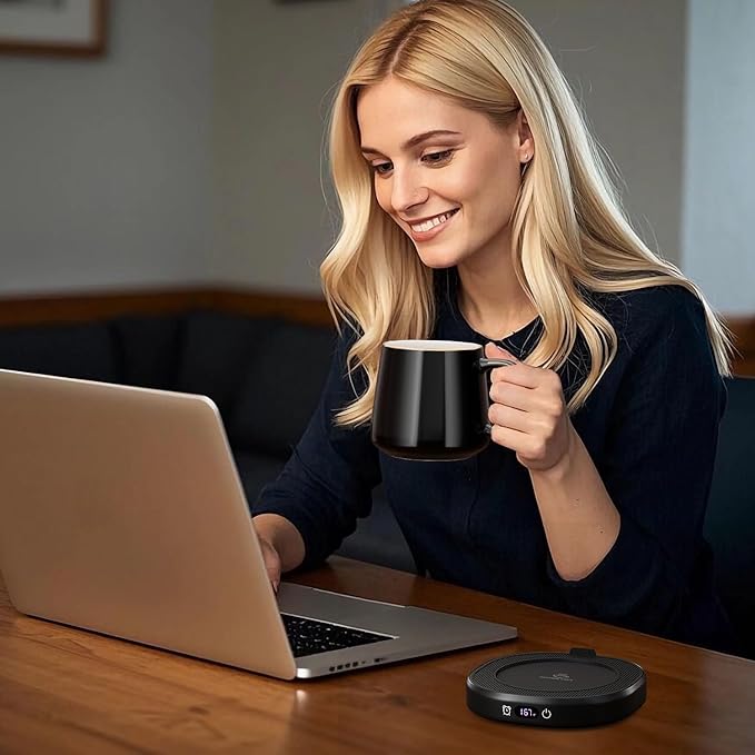 Coffee Mug Warmer & Simple Pure Black Mug Set, Electric Cup Warmer with Auto Shut Off, 4 Temperature Setting Smart Beverage Warmer, 8-Hours Auto Shut Off (Simple Pure Black Mug)