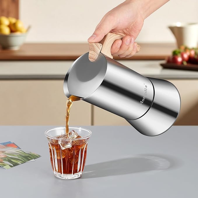 Mongdio Stainless Steel Moka Pot, Stovetop Espresso Coffee Maker, Percolator Coffee Pot, Italian Espresso Greca Coffee Maker for Camping Travel Home, 9 Espresso Cups, 15 oz