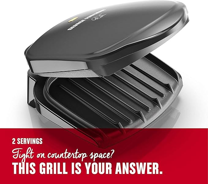 George Foreman GR10B 2-Serving Mini Grill & Panini Press, Compact 7.3” x 5.6” Cooking Surface,1–2 Servings, Dorms & Small Kitchens