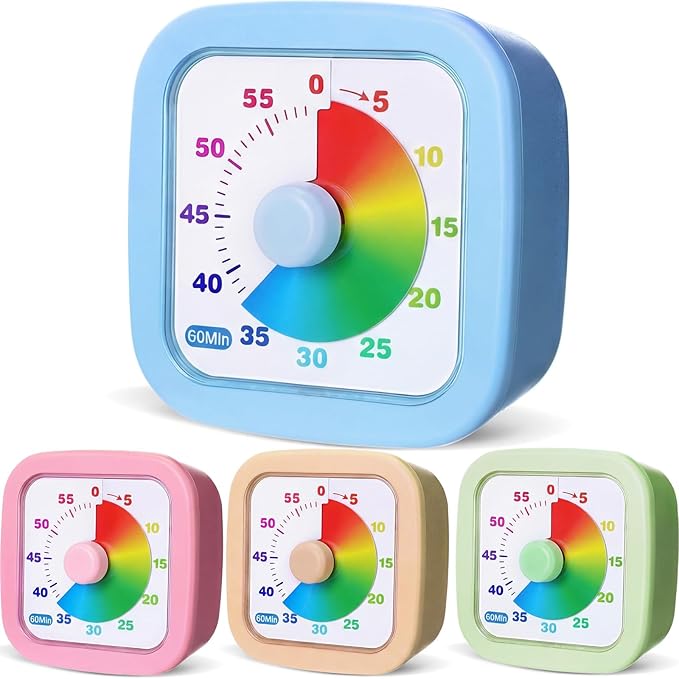 AmazingSpark 4 Pack Visual Timer 60 Minute Countdown Timer Colored Countdown Clock for Homeschool Supplies Study Tool, Classroom Home Office Time Management Tool(Gradient,Pink, Blue, Yellow, Green)