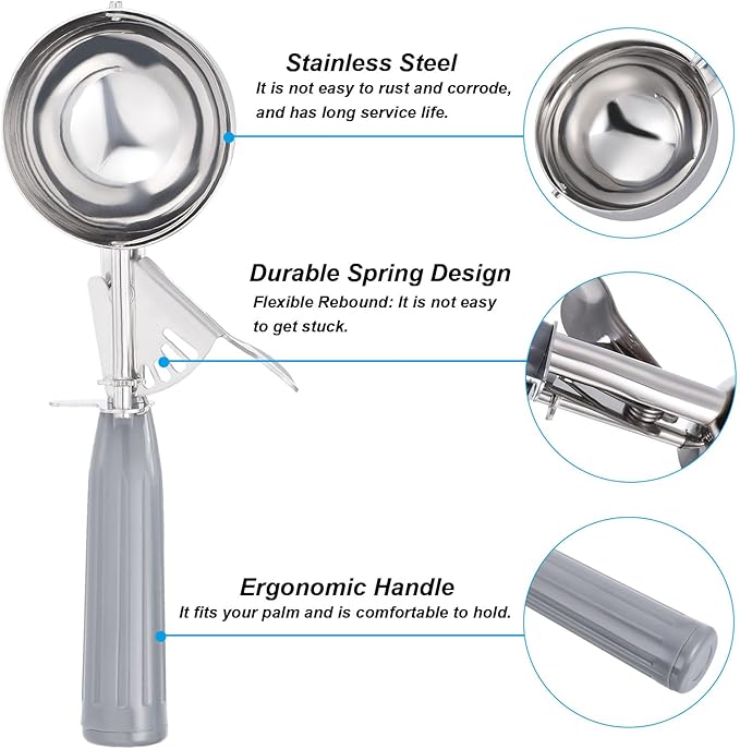 PATIKIL 4 Ounce Ice Cream Scoop with Trigger, Stainless Steel Portion Cookie Scoop with Thumb Trigger for Cookie Dough Cupcake Batter Baking, Grey 120ML