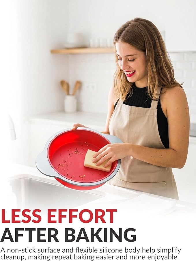 Boxiki Kitchen 9 Inch Non-Stick Silicone Round Cake Pan with Steel Frame Handles - Perfect for Baking Delicious Round Cakes