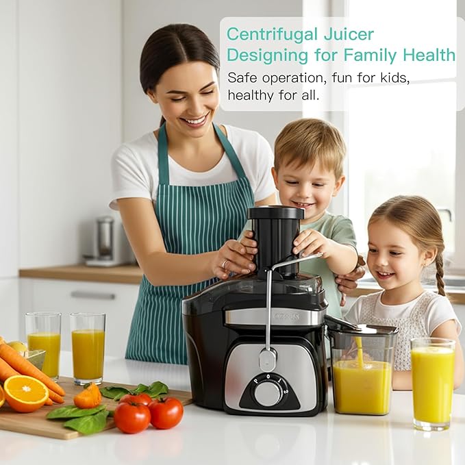 AZEUS Centrifugal Juicer Machines, Juice Extractor with Germany-Made 163 Chopping Blades (Titanium Reinforced) & 2-Layer Centrifugal Bowl, High Juice Yield, Easy to Clean, Anti-Drip,100% BPA-Free
