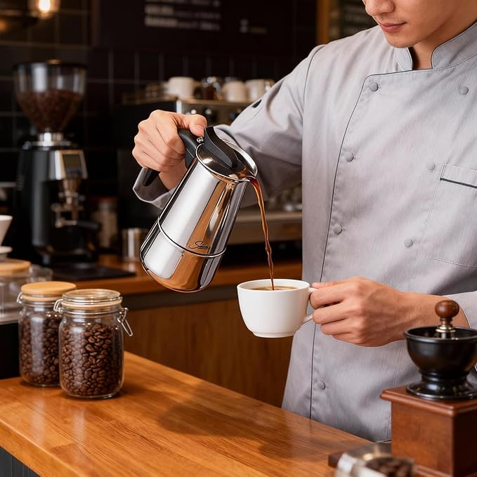 Espresso Maker 9 Cup Moka Pot Stainless Steel Percolator coffee pot, Compatible with Gas, Electric, Ceramic, and Induction stovetops(15 fl oz/450 ml)