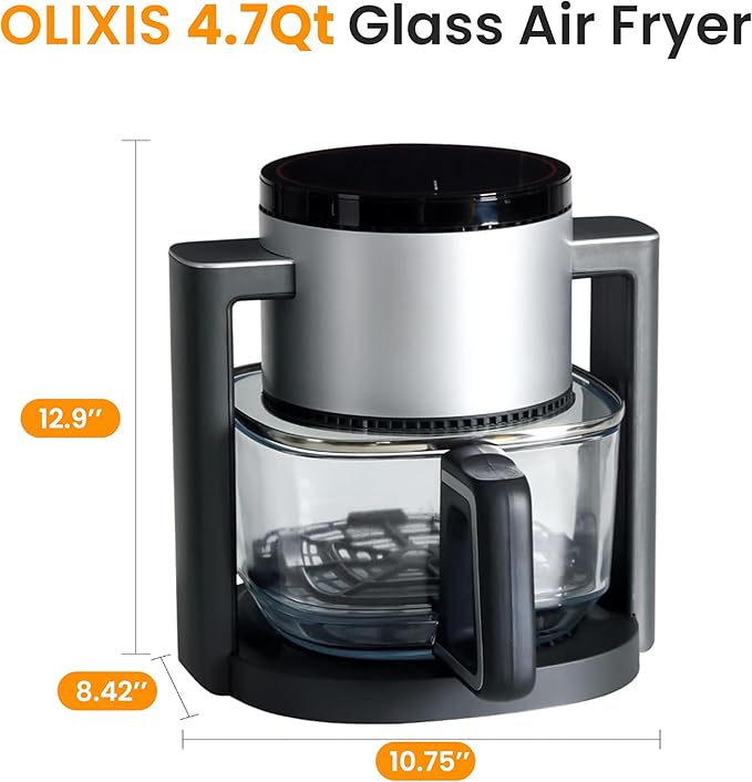 HealSmart 10-in-1 Glass Air Fryer, 4.7QT Non-Toxic Healthy Air Fryer with Rapid Air Crisping Technology, Versatile Functions for Bake, Roast, Dehydrate & Reheat, Nonstick & Dishwasher Safe Design
