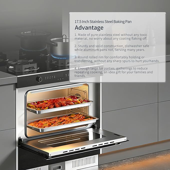 Stainless Steel Baking Sheet Set of 2-16" x 12" x 1" Heavy Duty Cookie Sheets for Baking, Rust & Warp Resistant Oven Tray, Non Toxic & Dishwasher Safe Baking Pans for Cooking, Roasting, Broiling
