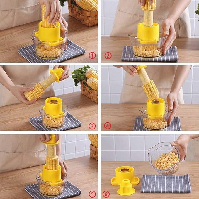 Quick Corn Cob Stripper Bowl, Corn Cutter With Integrated Stainless Steel Blades, Safe And Easy To Use, Corn Peeler with Measuring Bowl for Storage