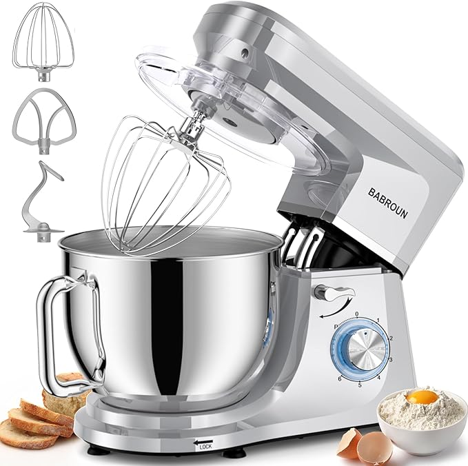 Dough Mixer 8.45 QT Electric Mixer - 660W 6 Speed Large Capacity Kitchen Stand Mixer with Whisk Dough Hook Mixing Beater Household Food Mixer for Baking Cakes Cookie Bread Salad