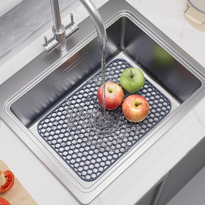 Bestjing Silicone Sink Protector for Kitchen Sink - 16.65''x12.2'' Kitchen Grid Accessory, Non-slip Heat Resistant Grid Dry Mat for Bottom of Porcelain Stainless Steel, Dishwasher Safe