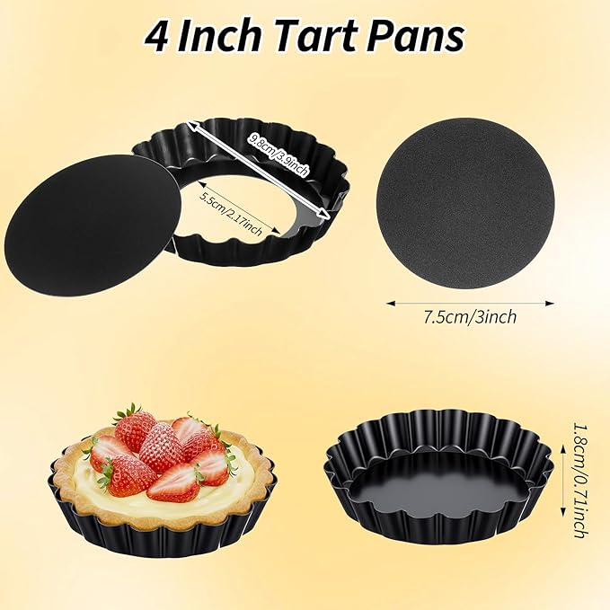 16 Pack Mini Tart Pan 4 Inch with Removable Bottom, Nonstick Round Mini Quiche Pans Mold Heavy Duty Fluted Side for Pies, Mousse Cakes, Dessert Baking