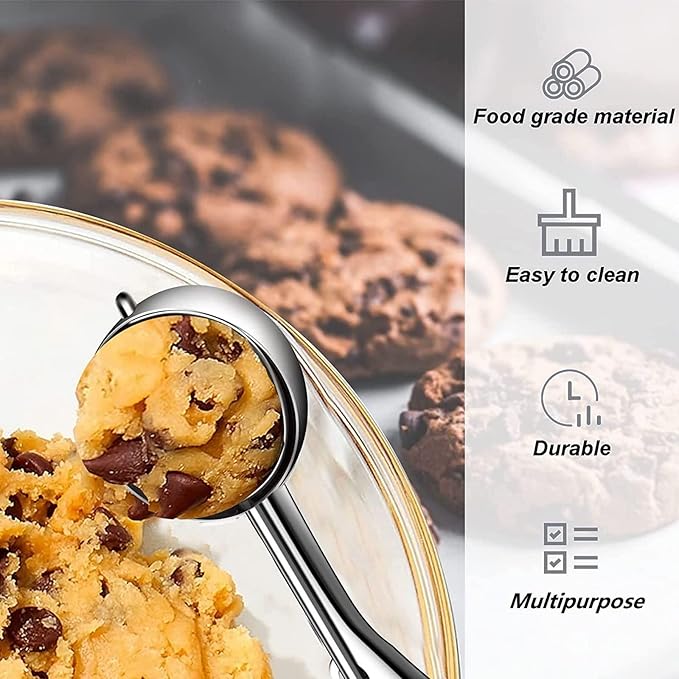 Ice Cream Scoop, Cookie Scoop, 4Tbsp/ 60ml/ 2oz Cookie Scoops for Baking, 18/8 Stainless Steel Cookie Scooper for Baking, Ice Cream Scooper with Trigger Release, Cookie Dough Scoop, Non-slip Blue Grip