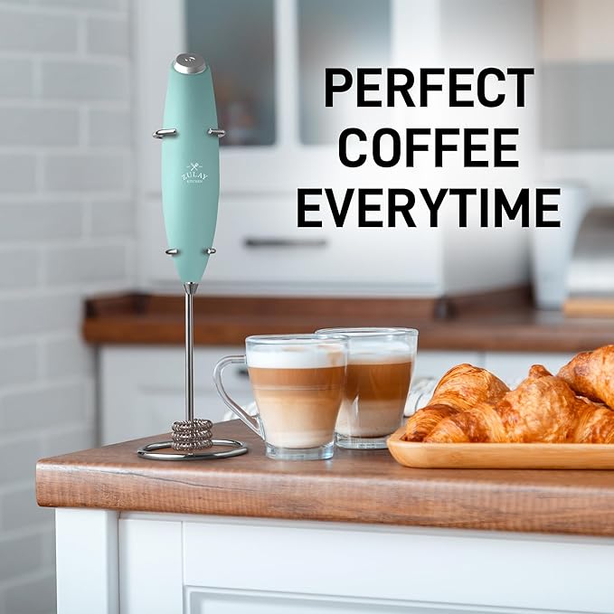 Zulay Kitchen Patented Tornado Triple Whisk Milk Frother with 4 Duracell Batteries – Handheld Foam Maker for Coffee, Lattes, Matcha & Hot Chocolate – Rich, Creamy Froth in Seconds - Mint