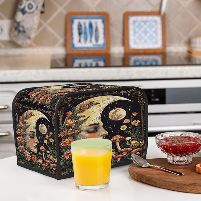 Flowers Moon Mushroom Face Toaster Cover 2 Slice Dust and Fingerprint Protection Toaster Bread Maker Covers Washable Kitchen Small Appliance Covers for Kitchen Accessories Decor Bakeware Women Gift