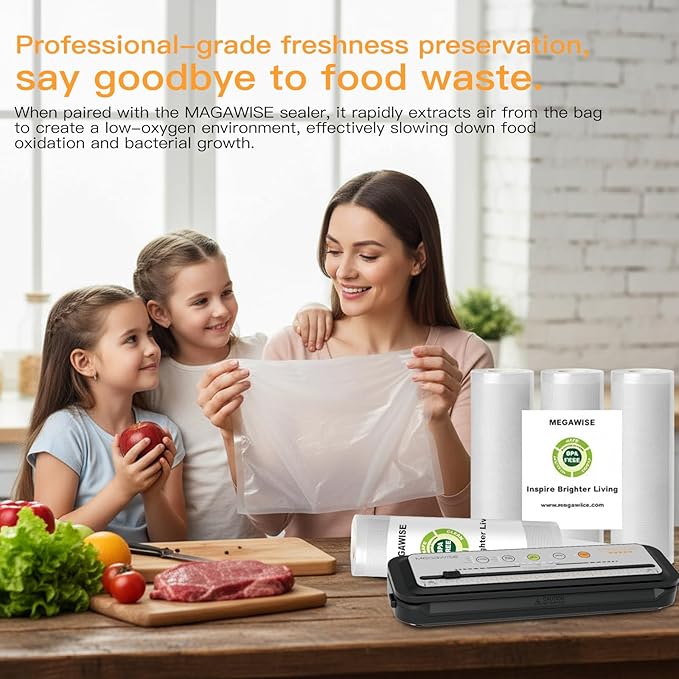 MEGAWISE Vacuum Sealer Bags (11''x 14''-100pcs) for Food Freshness Preservation, BPA Free Vacuum Storage Bags for Food or Sous Vide, Seal a Meal,Double-Sided Texture, Double Lock Freshness (100 count)