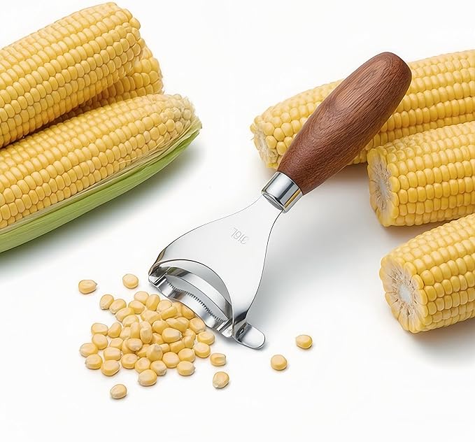 Stainless Steel Corn Kernel Remover – 1-Second Cob Peeler with Hardwood Handle, Dishwasher-Safe Stripper Tool for Salad/Salsa/Popcorn, Farmhouse Kitchen Gift for Mom