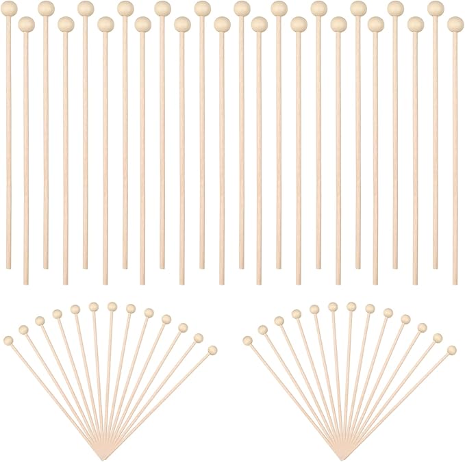 50 Pack Wooden Rock Candy Sticks with Ball Tips- 6 Inch Natural Wood Cake Pop & Drink Stirrer Sticks, Wood Swizzles Sticks for Chocolate Dipping & Coffee(15cm, Round Ball Head, Bulk)