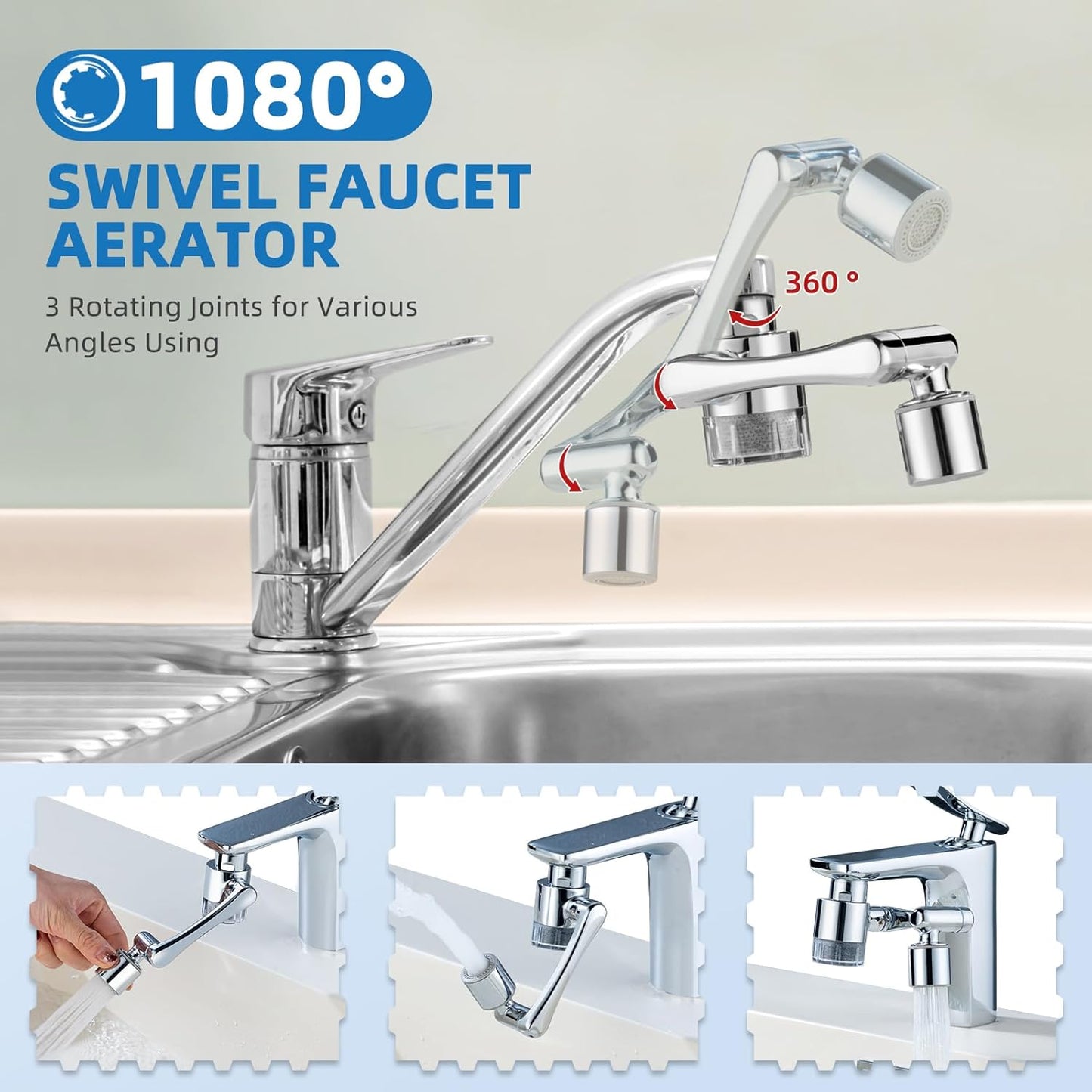 CECEFIN Water-Filter for Sink-Faucet Extender-Aerator - 9pcs Cartridges Reduce Chlorine for Bathroom/Kitchen Skin Face Eye Wash,Brass Faucet Mount Purifier System,1080°Rotating 2-Mode Swivel Aerator