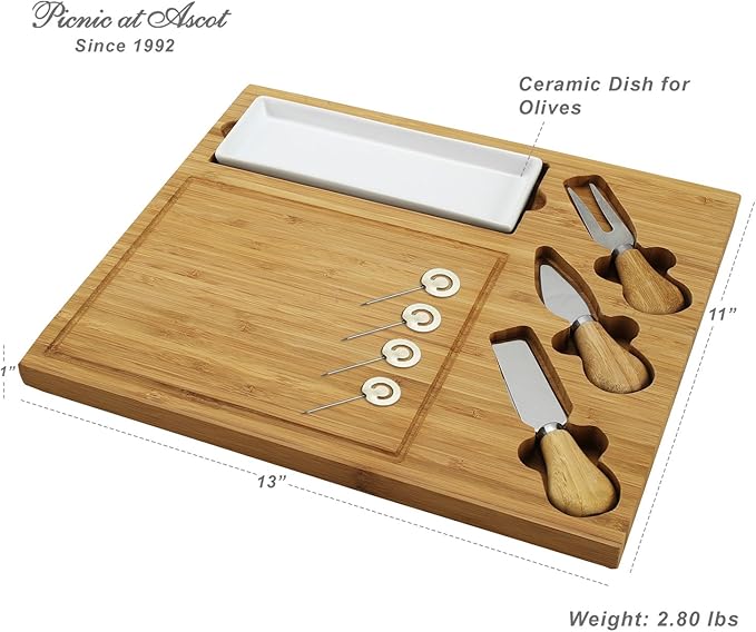 NCAA Illinois Fighting Illini Officially Licensed Bamboo Cheese/Charcuterie Board with Knife Set & Cheese Markers by Picnic at Ascot