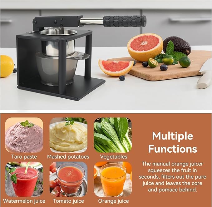 Manual Citrus Juicer Stainless Steel Hand Press Juicer with Lever, Heavy Duty Lemon Orange Squeezer with Dual Filters for Lemon, Orange, Lime, Grapefruit, Kitchen Fruit Juicer Tool