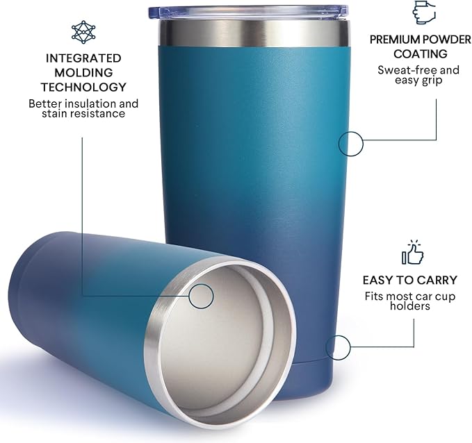 Volhoply 20oz Stainless Steel Tumbler with Lid and Straw Bulk 12 Pack,Double Wall Insulated Travel Iced Coffee Mug Fits Cup Holder,Powder Coated Cups for Cold Drinks,Christmas Gifts（Assorted,12 Set）
