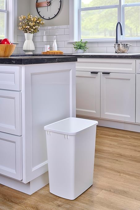 Rev-A-Shelf 35 Quart Kitchen Sink Garbage Can for Base Kitchen and Bathroom Cabinet, Replacement Plastic Trash Bin for Laundry Rooms, White, RV-35-52