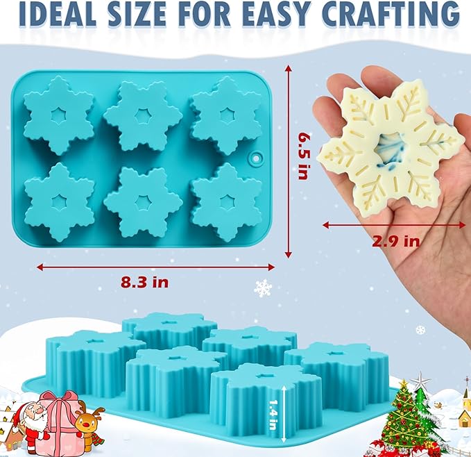 HKNMTT Snowflake Christmas Silicone Mold 12 Cavity for Holiday Soap Chocolate Cocoa Bomb Ice Candy Oreo Covered Jello Xmas Winter Wax, Oven Safe Baking Frozen Food Grade Moulds DIY Candle Craft Set