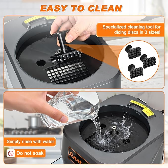 Anatole 6-In-1 Electric Commercial Food Processor Multifunctional Vegetable Chopper Dicer Slicer Shredder Crinkle Cutter Automatic Discharge 2 Food Inlets With Container for Potato Onion 100W 110V