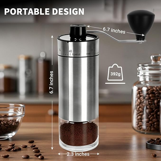 Mini Manual Coffee Grinder with 40 Adjustable Settings, Portable Hand Coffee Bean Mill with 30g Capacity, Conical Burr Coffee Grinder with Crank for Travel, Camping, Office, Espresso, Pour Over, etc