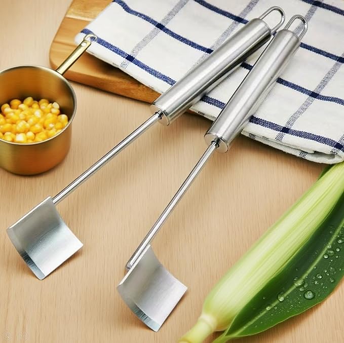 2025 NEW Long Handle Stainless Steel Corn Stripping Tool StripChef Corn Peeler for Corn on the Cob – Easy to Clean a must-have small tool in the kitchen (2 Pack)