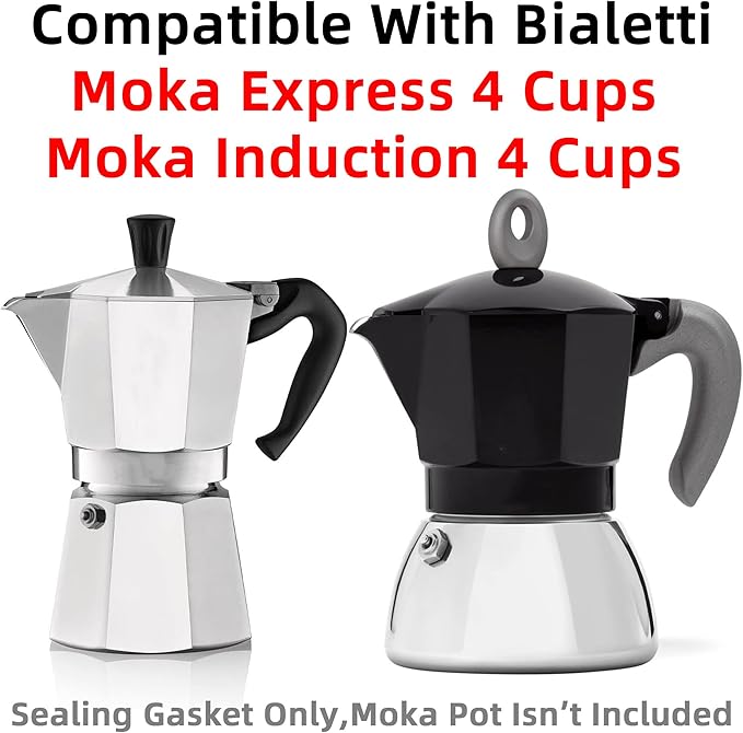 [UPGRADED] Sealing Gasket for Bialetti Moka Induction 4 Cups & Moka Express 4 Cups Iconic Stovetop Espresso Maker - 6 PCS Replacement Food Grade Silicone Seal Ring for Aluminum Coffee Maker Pots