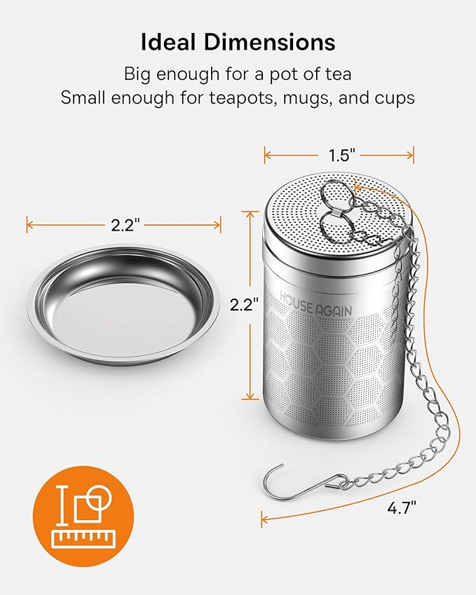 House Again Tea Infusers, Extra Fine Mesh Tea Strainers for Loose Tea, Updated Slim Threaded Lid & 304 Stainless Steel, Filter Bags Diffusers, Loose Leaf Tea Steeper for Brew Tea Spices & Seasonings