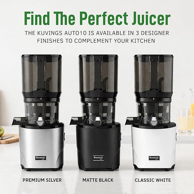 Kuvings AUTO10 Cold Press Juicer Machine – Self-Feeding for Hands-Free Use – Easy to Clean, Quiet 240W Motor, 100 oz Large Masticating Juicer – Designed for Silky Juice with Low Pulp – Silver