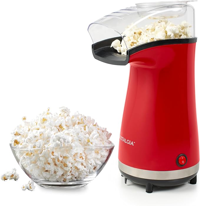Nostalgia Air Popper Popcorn Maker – 16 Cups Oil-Free Pop Corn – Includes 4-oz Measuring Cup – Perfect for Family Movie Nights – Red