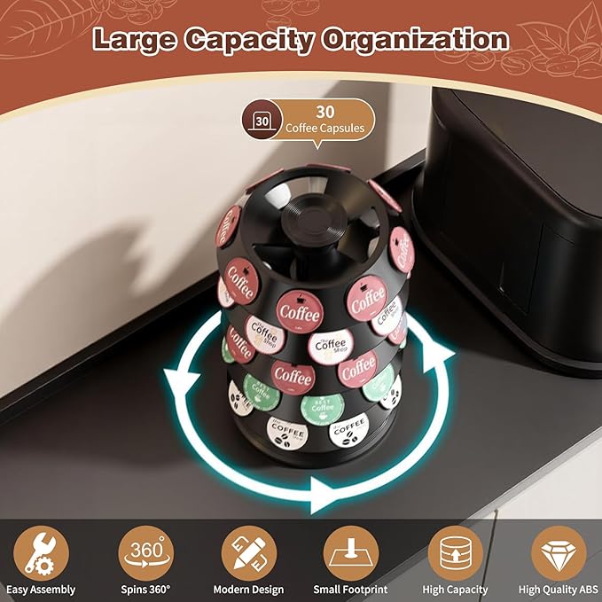 K Cup Holder, Coffee Pod Storage Carousel Holder Organizer Compatible with 40 Keurig Kcup Pods, New Modern Design for Home or Office Kitchen Counter Organizer