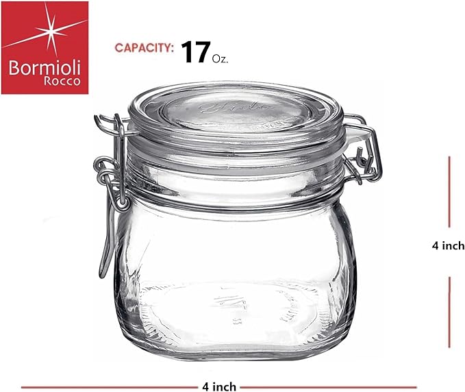 Bormioli Rocco Fido Clear Glass Jar with 85 mm Gasket,0.5 Liter (Pack of 6) (6 Items)