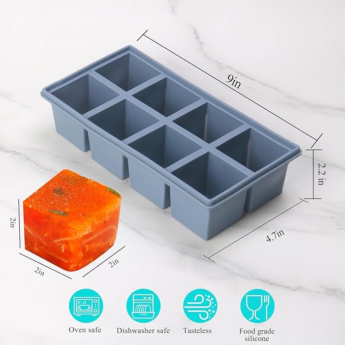 1/2 Cup Silicone Freezer Tray With Lid,Silicone Freezer Molds 6-Pack For meal prep & freezing of various sauces and other dishes, makes 48 perfect 1/2 cup portions cubes (Multicolor 6 Pack)