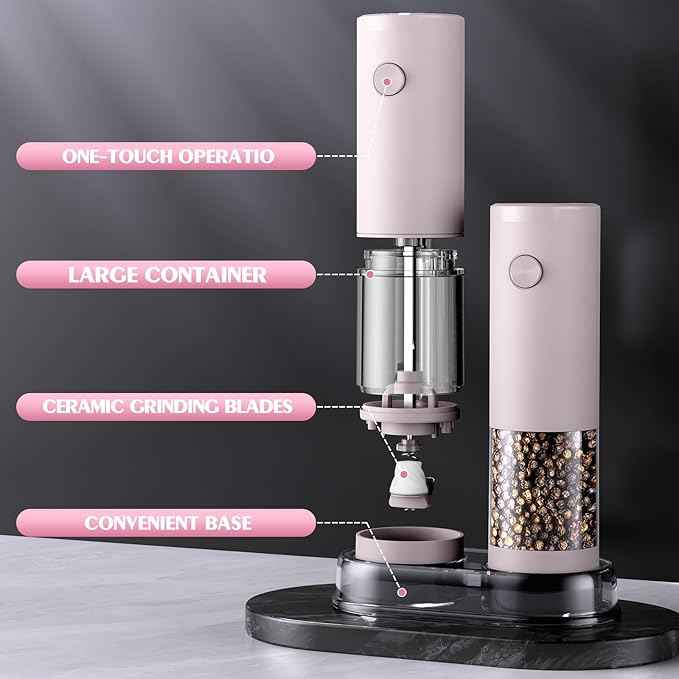 Salt and Pepper Grinder Set Birthday Gifts for Mom Automatic Battery Upgraded Larger Capacity Pink Salt Pepper Set New Apartment Gifts for Housewarming Cooking Gift