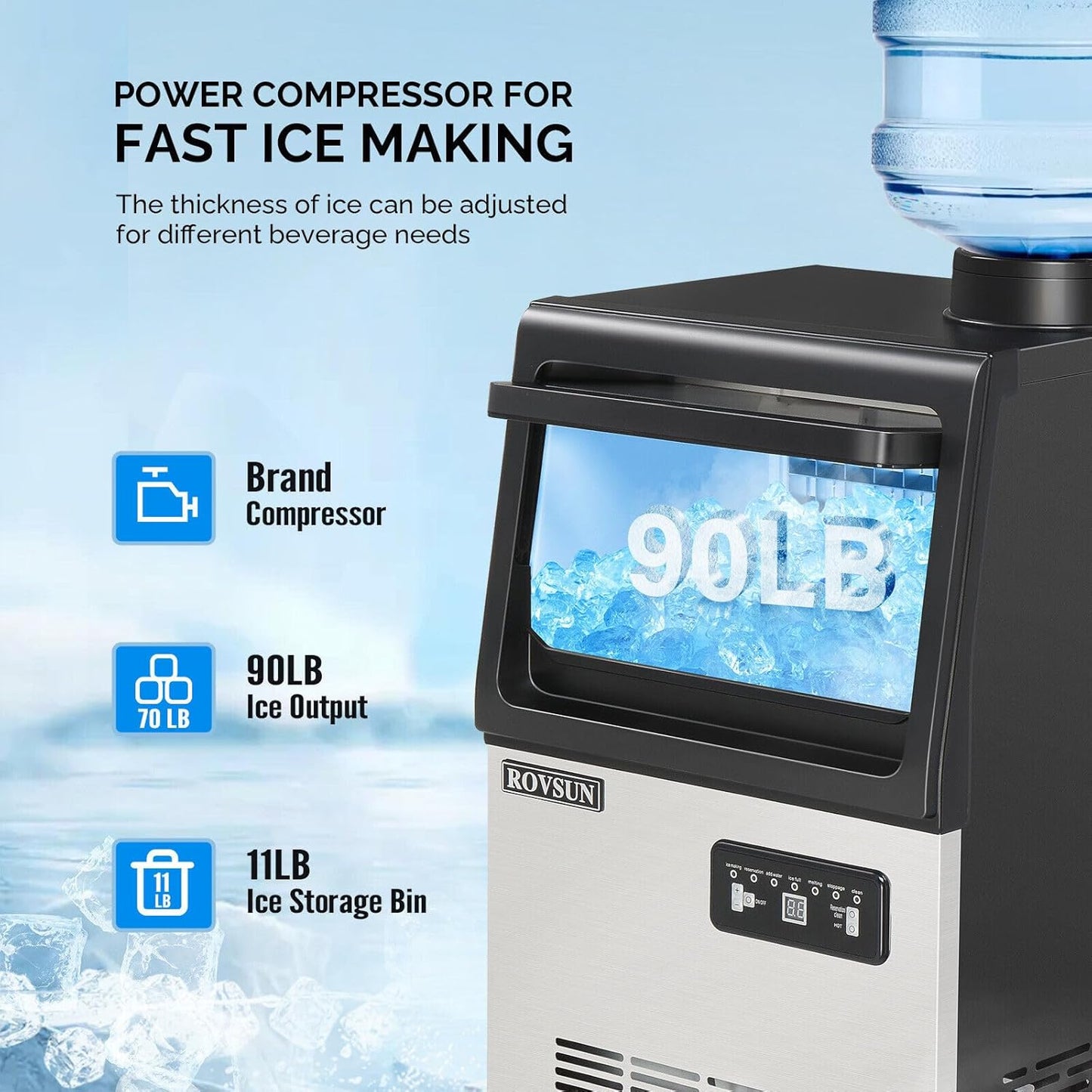 ROVSUN 90LBS/24H Countertop Ice Maker with 2 Water Inlets & Appointment Function, Freestanding Ice Machine with 11lbs Storage Bin, Ice Scoop, Drain Pipe & Water Inlet with Filter