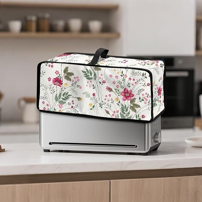 Fresh Floral Toaster Cover 2 Slice Long Slot Slim Toaster Dust Cover, Easy to Fold and Carry, Heat-Resistant Dustproof Protective Covers for Small Appliance