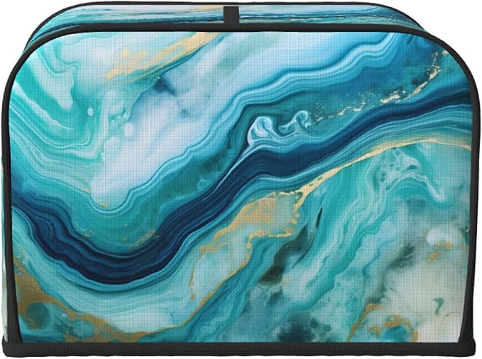 Toaster Cover 4 Slice Teal Turquoise Liquid Marble Print Waterproof Appliance Cover with Hang Loop Bread Baker Toaster Cover for Kitchen