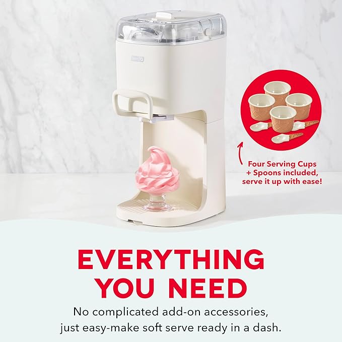 Dash Soft Serve Ice Cream Machine - Frozen Dessert Machine for Soft Serve, Froyo, Sorbet, and Fruit Whips - Compact Design - Features Double Insulated Freezer Bowl - 1-Pint Capacity