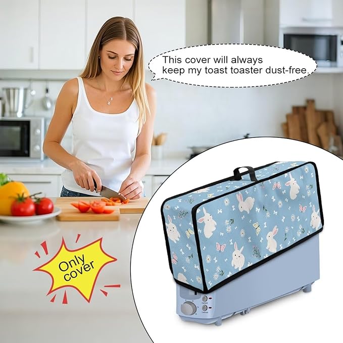 Easter Happy Bunny 2 Slice Slim Toaster Cover Long Slot Easy to Fold and Carry Water- Resistant Dust Covers for Kitchen Appliances with Top Handle Furniture Festival Docor