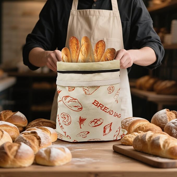 Reusable Beeswax Bread Bags for Homemade Bread, 2 Pack XL 17x13 Inch – Natural Cotton Linen Sourdough Storage Bags-Only One Bag Had Zipper