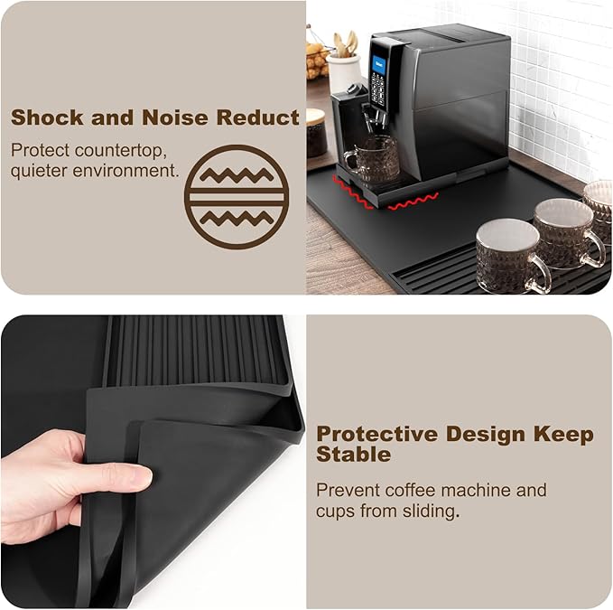 3-Pack Silicone Coffee Mat Set, 24" x 16" Coffee Bar Mat for Countertop with Separable Small Drying Mat and Espresso Tamping Mat, Fit Under Coffee Maker Espresso Machine, Black