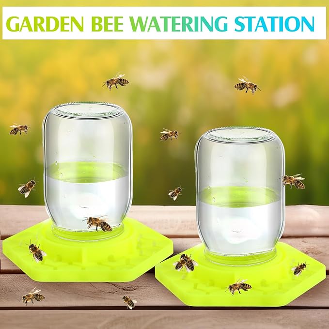 4 Pack Bee Feeder for Mason Jar Bee Watering Station Garden Silicone Sugar Water Feeder Beekeeping Drinking Equipment Tools with Mason Jars for Drinking Water(Yellow,Hexagon)