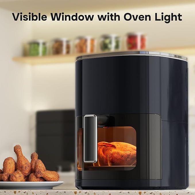 Simple Deluxe 12-in-1 Air Fryer 6.34 Qt, Digital Preset Airfryer with Visible Window, Nonstick and Dishwasher-Safe Basket, Air Fry, Roast, Bake, Dehydrate, Fries, 1700W, Black