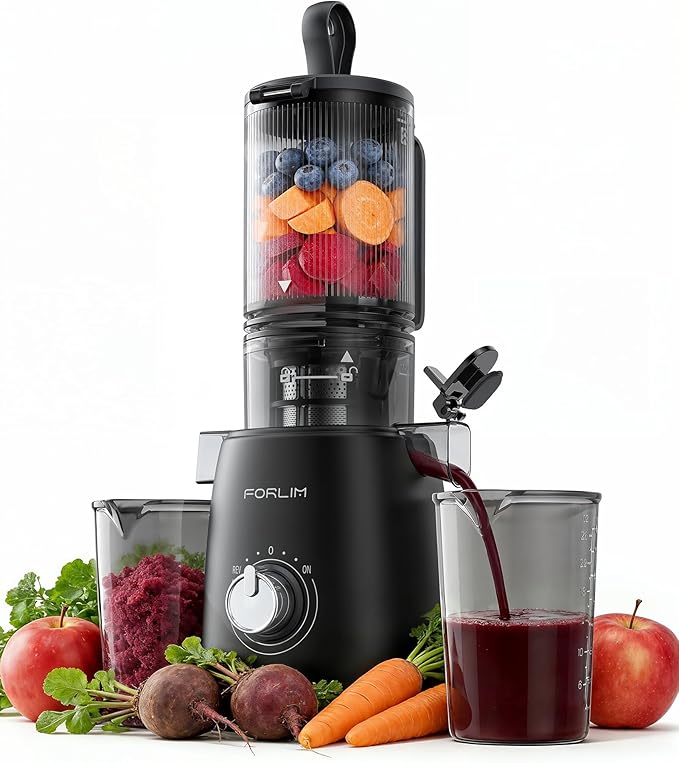 FORLIM High-Yield Cold Press Juicer, Easy to Clean, Powerful Juicer Machines with Large Feed Chute for Whole Vegetables and Fruits, Self Feeding (Black)