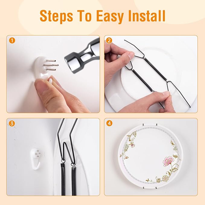 Bilillo 4 Pack Plate Hangers for The Wall, Suitable for 8''-10'' Decorative Plate,Invisible Heavy Duty Wire Plate Holder with Wall Hooks, Plate Hangers for Displaying Plates, Platter, Dish (Black)