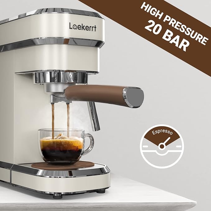 Espresso Machine, Expresso Coffee Machines for Home, 20 Bar Cafetera Espresso with Milk Frother Steam Wand, Compact Small Coffee Maker for Latte and Cappuccino (Pear White, Stainless Steel, Gift)